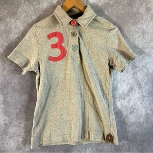 Tom Joules Polo Shirt US Size 8 Tan / Gray Polo w/ Patch UK Top Colorful Buttons